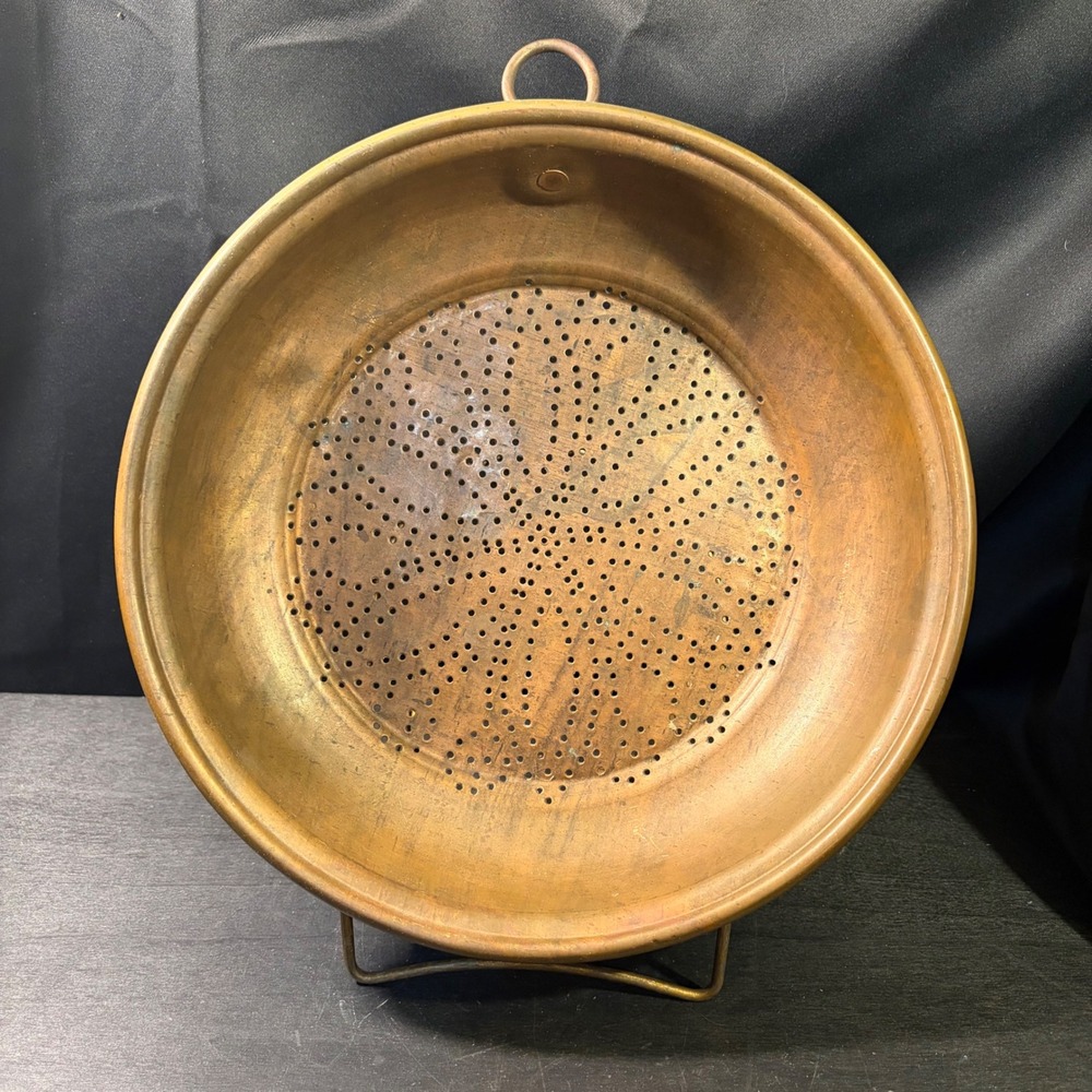 Antique Copper Colander Strainer Hanging Wall Decor Primitive Farmhouse 12 Inch